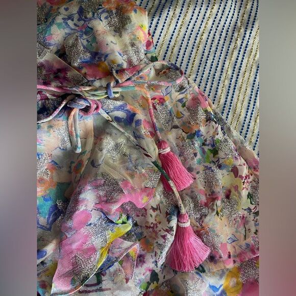 Rococo Sand Floral Leila Metallic Stars Mini Dress Sz XS Wrap Viscose Lined NWT - Picture 12 of 17